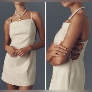 Anthropologie Smocked Linen Blend Side Rings Mini Dress